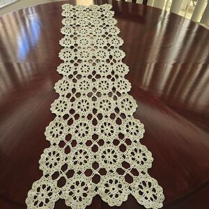 Long Hand Crocheted Table Runner Furniture Scarf 39" x 10.5" FLAW